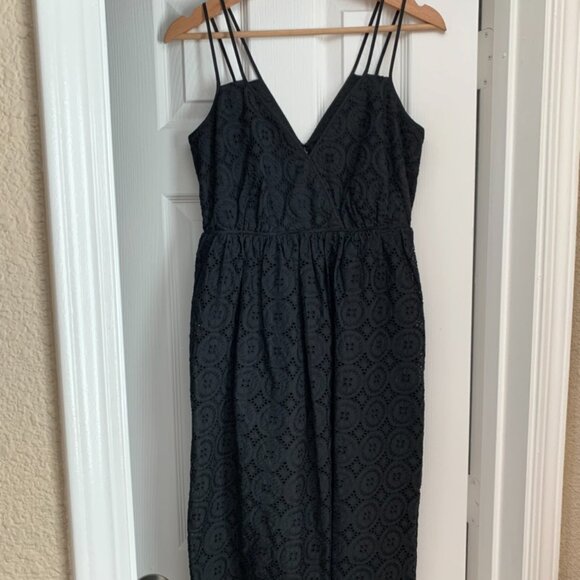 J. Crew Eyelet Double Strap Sleeveless Midi Dress Black Size - Picture 3 of 9